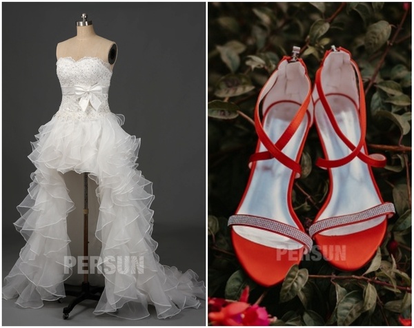 chaussures de mariage rouges assortie avec robe mariée bascule