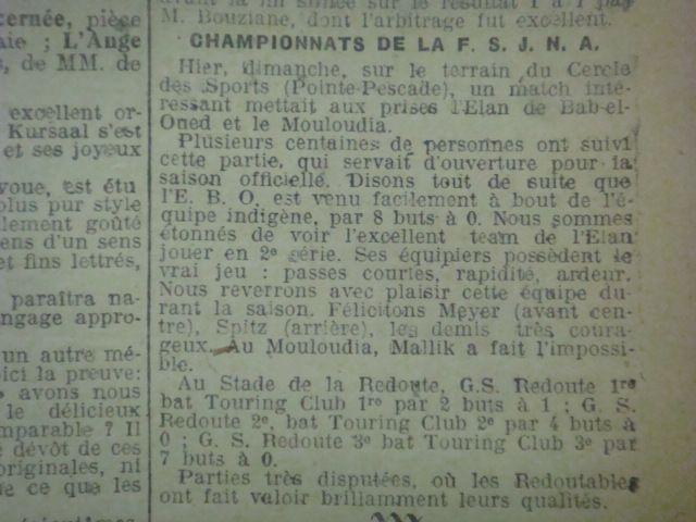 Premier match officiel du Mouloudia 16.10.1921