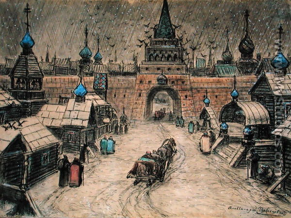 Old Moscow, 1908 - Apollinari Mikhailovich Vasnetsov Old Moscow, 1908 - Apollinari Mikhailovich Vasnetsov