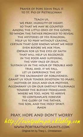 Prayer of Pope John Paul II to St Pio of Pietrelcina