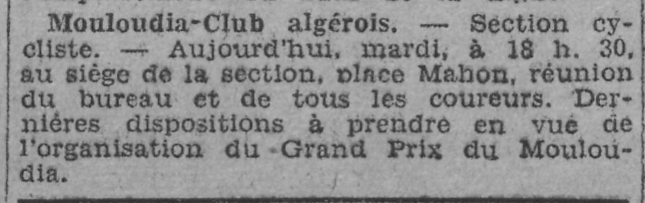 Dimanche 24.4.1932 Cyclisme Grand prix du Mouloudia