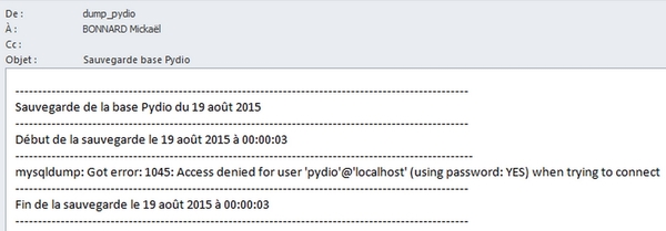 Script sauvegarde base de données MySQL