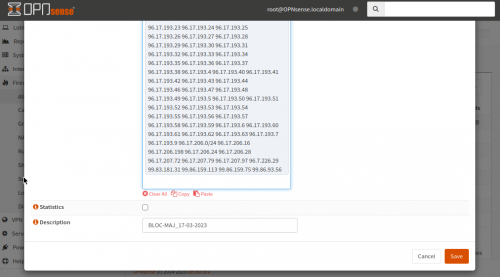 Bloquer une longue liste d'IP et de sous-réseaux avec opnsense