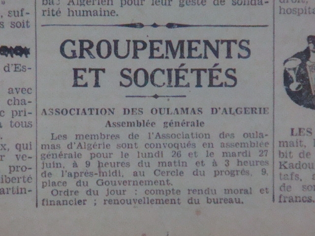 association des oulemas au siege du mca