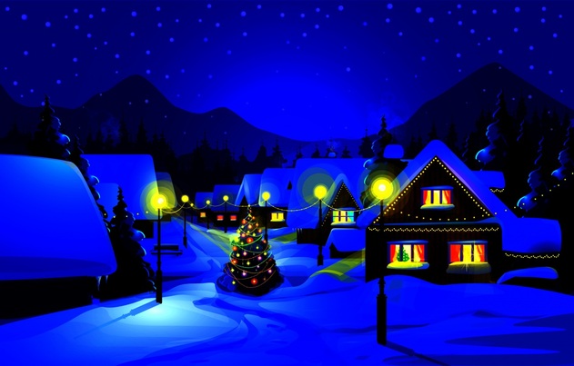 Hiver Maison Jour fériés Nouvel An Neige Nuit Réverbère 3D Graphiques