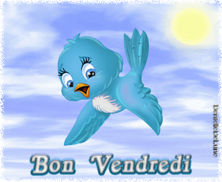 Gif animé Bon vendredi avec bel oiseau bleu volant dans le ciel