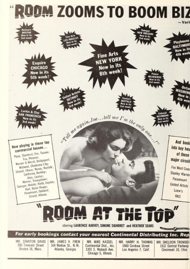 ROOM AT THE TOP BOX OFFICE USA 1959