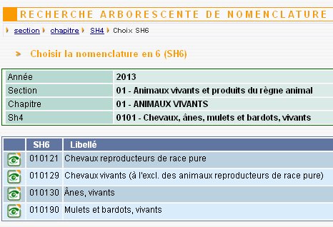 Rechercher une nomenclature dans Prodouane