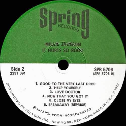 Millie Jackson : Album " It Hurts So Good " Spring Records SPR 5706 [ US ]