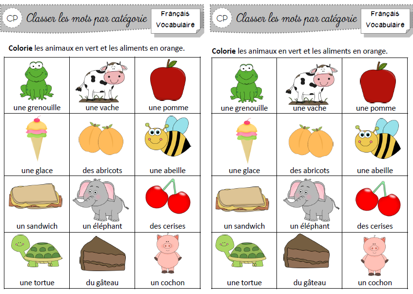 Vocabulaire : classer les mots par catégorie sémantique 2 - Bon