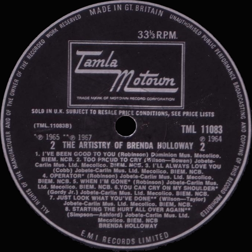 Brenda Holloway : Album " The Artistry Of Brenda Holloway " Tamla Motown Records STML 11083 [ UK ]