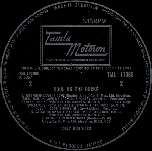 The Isley Brothers : Album " Soul On The Rocks " Tamla Records TM 275 [ US ]