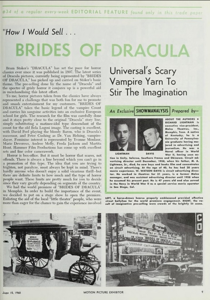 BRIDES OF DRACULA HAMMER FILMS