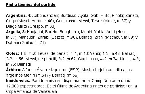 5.6.2007 au Camp Nou Barcelone EN-Argentine 3-4 Hosni remplaçant
