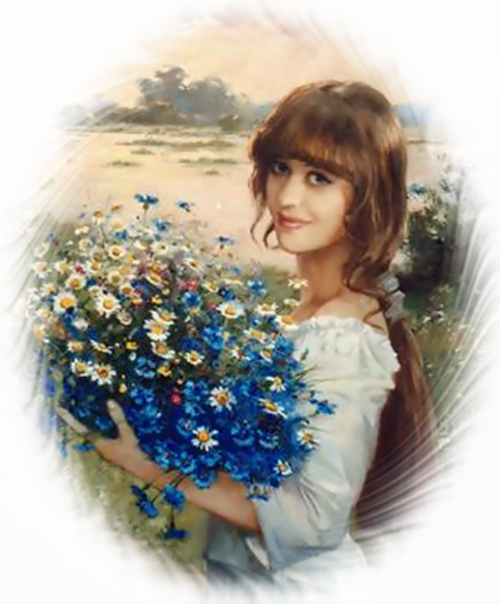 Femme,avec des fleurs