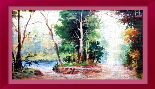 Dessin et peinture - vidéo 2381 : Une forêt verdoyante à la peinture acrylique.