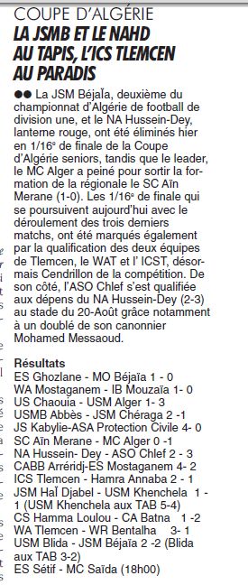 Vendredi 19.02.2010 à Chlef 16ème Coupe  SC Ain Merane -MCA 0-1