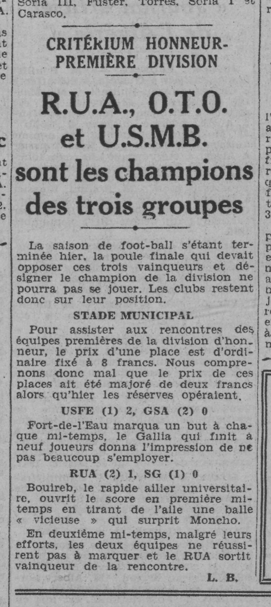 22.6.1941 USMB 1er de son groupe en 1ère division