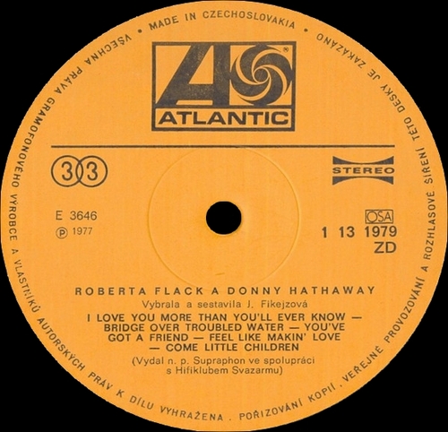 Roberta Flack & Donny Hathaway : Album " Roberta Flack A Donny Hathaway " Atlantic Supraphon Records 1 13 1979 [ CZ ]