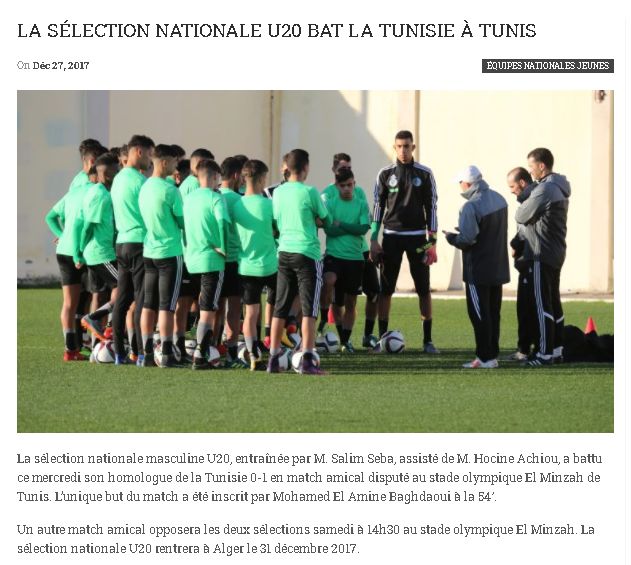 27.12.2017 à Tunis EN Tunisie-EN U20 0-1