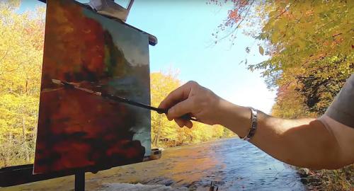 Dessin et peinture - vidéo 4141 : Comment peindre les couleurs de l'automne dans un paysage ? - acrylique, huile.