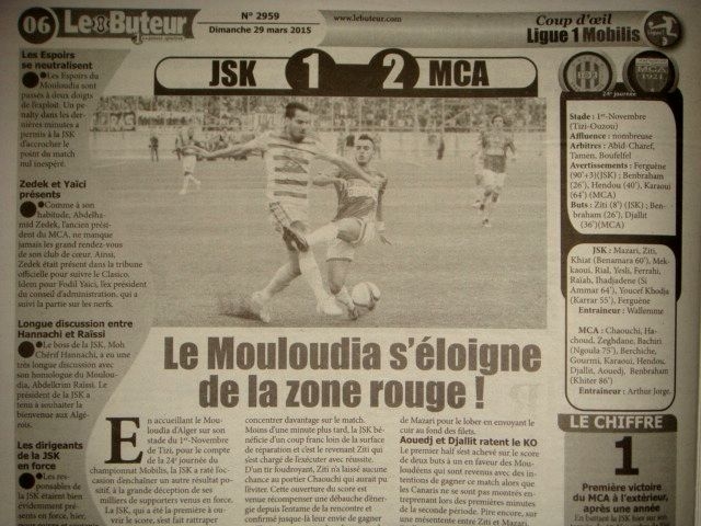 Samedi 28.03.2015 à Tizi Ouzou JSK-MCA 1-2