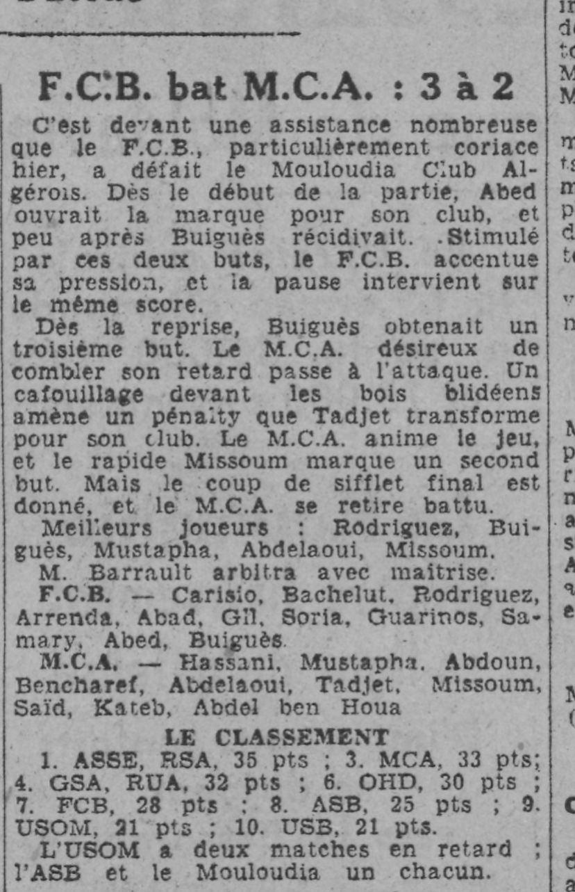 Dim 19.3.1944 à Blida FCB-MCA 3-2