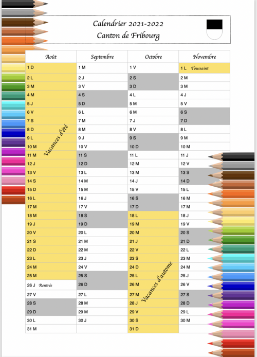 Calendriers scolaires 2021-2022