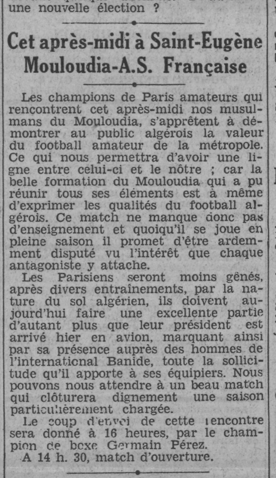 Dimanche 25 juin 1939 à St Eugène MCA-AS Française 1-1