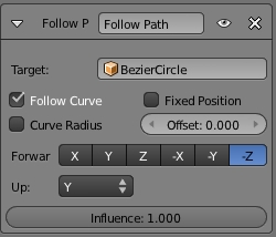 Le panneau de la contrainte follow path à son ouverture