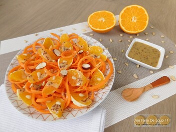 Linguines de carottes à l'orange & sauce miel moutarde