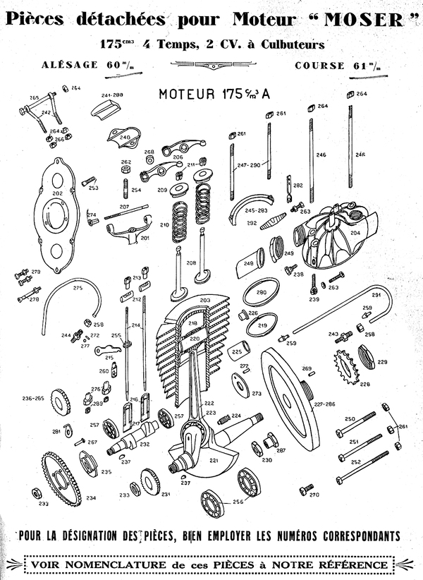 Le moteur Moser 175 en pièces