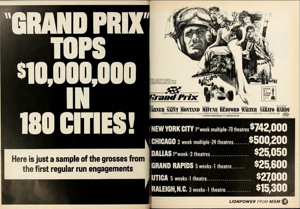 GRAND PRIX BOX OFFICE USA 1966