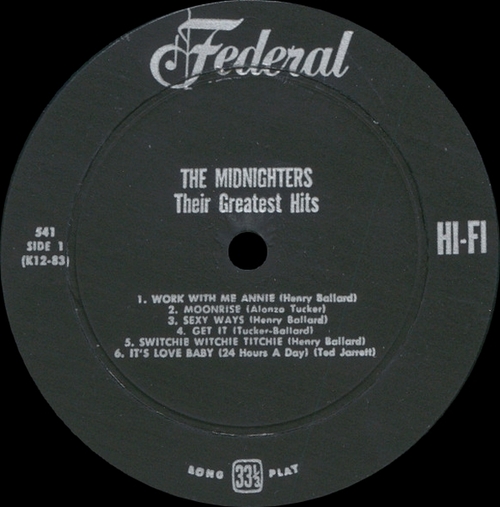 The Midnighters : Album " Their Greatest Hits " Federal Records 541 [ US ] 1957