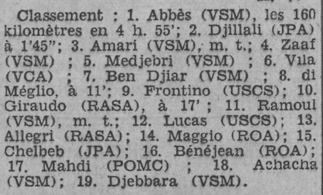 28.3.1937 cyclisme Abbès, Amaei et Djilalli Bencheikh  triomphent