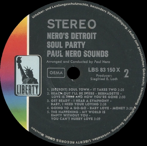 Paul Nero Sounds : Album " Nero's Detroit Soul Party 28 Soul Hits Non Stop " Liberty Records LBL 83 150 X [ GE ]