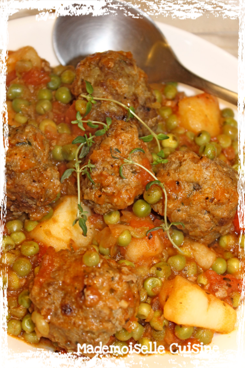 Mijoté de boulettes de boeuf aux petits pois