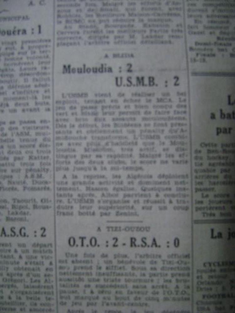 Dimanche 28.1.1940 A Blida USMB-MCA 2-2