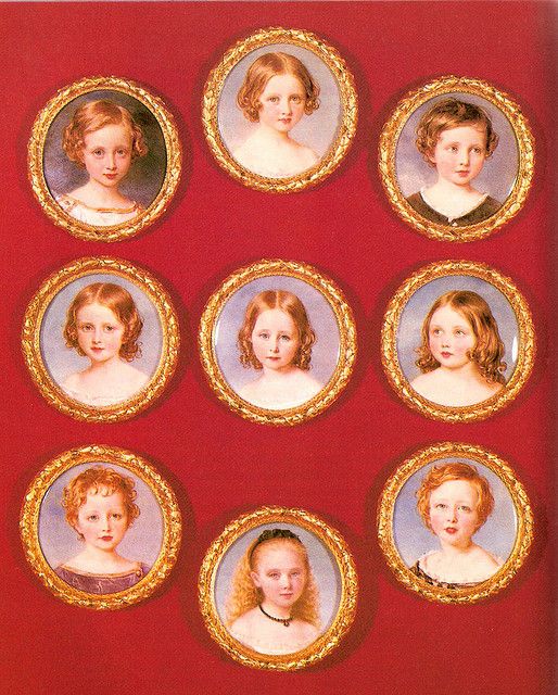 Queen Victoria's children, Victoria,  Albert, Alice, Alfred, Helena, Louise,  Arthur, Leopold, and Beatrice.: 