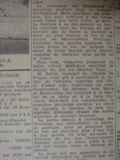 Dimanche 29.12.1946 à St Eugène Amical  Bohemians de Prague-Entente ASSE/MCA 2-1