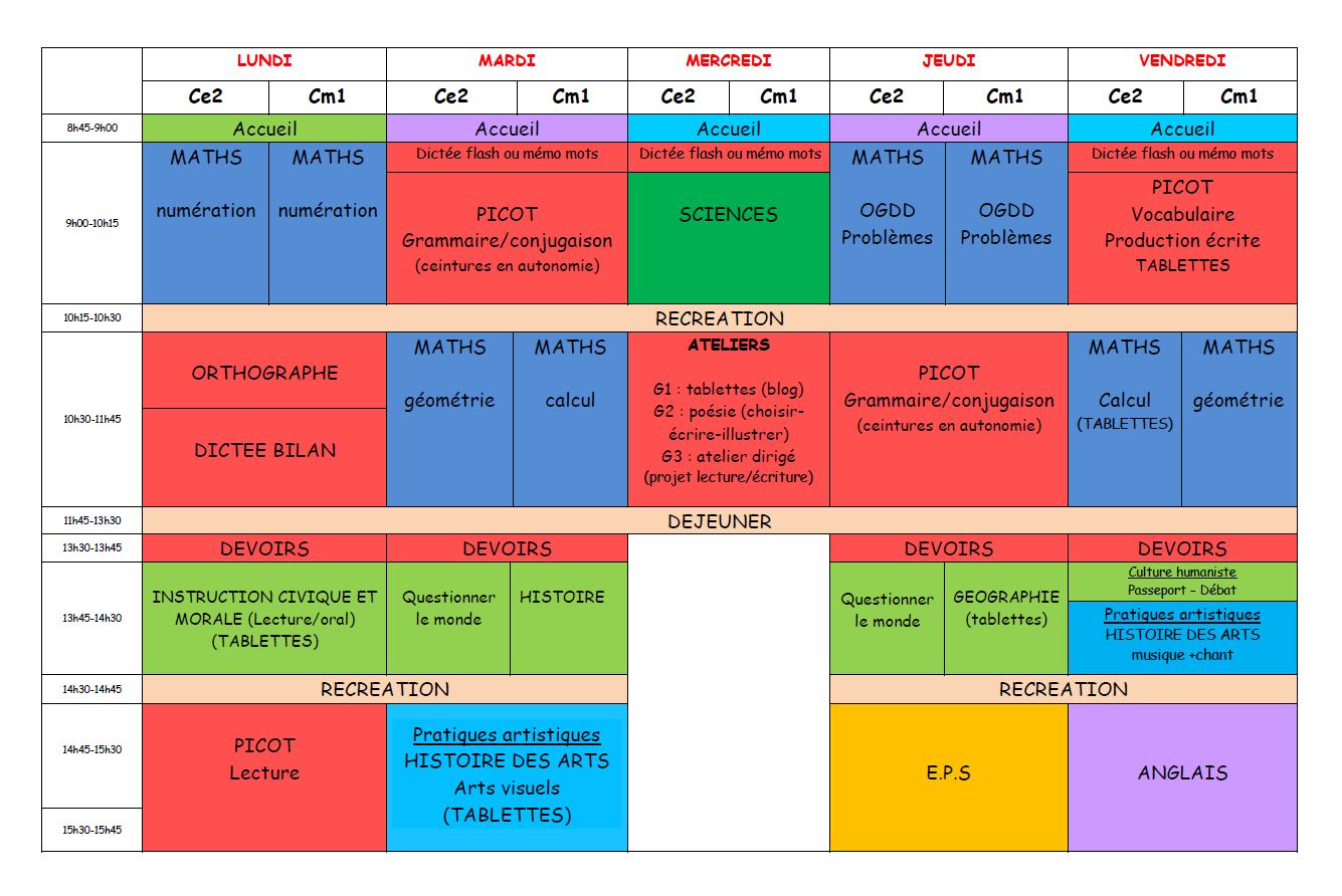 Nouveaux programmes : horaires et emploi du temps CE2 - CM1 - Chez Val 10