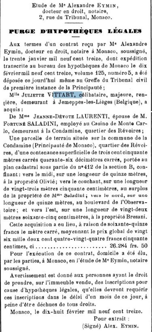 Journal de Monaco n°2864 du 18 février 1913