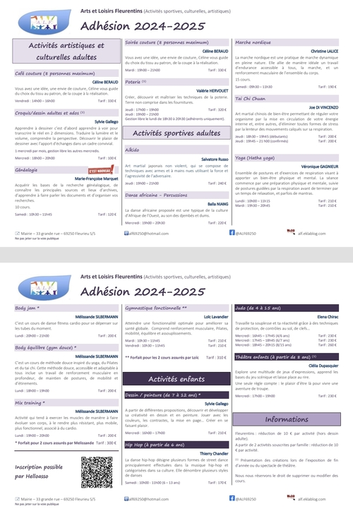 ALF - (erratum) PLANNING DES ACTIVITÉS 2024 2025