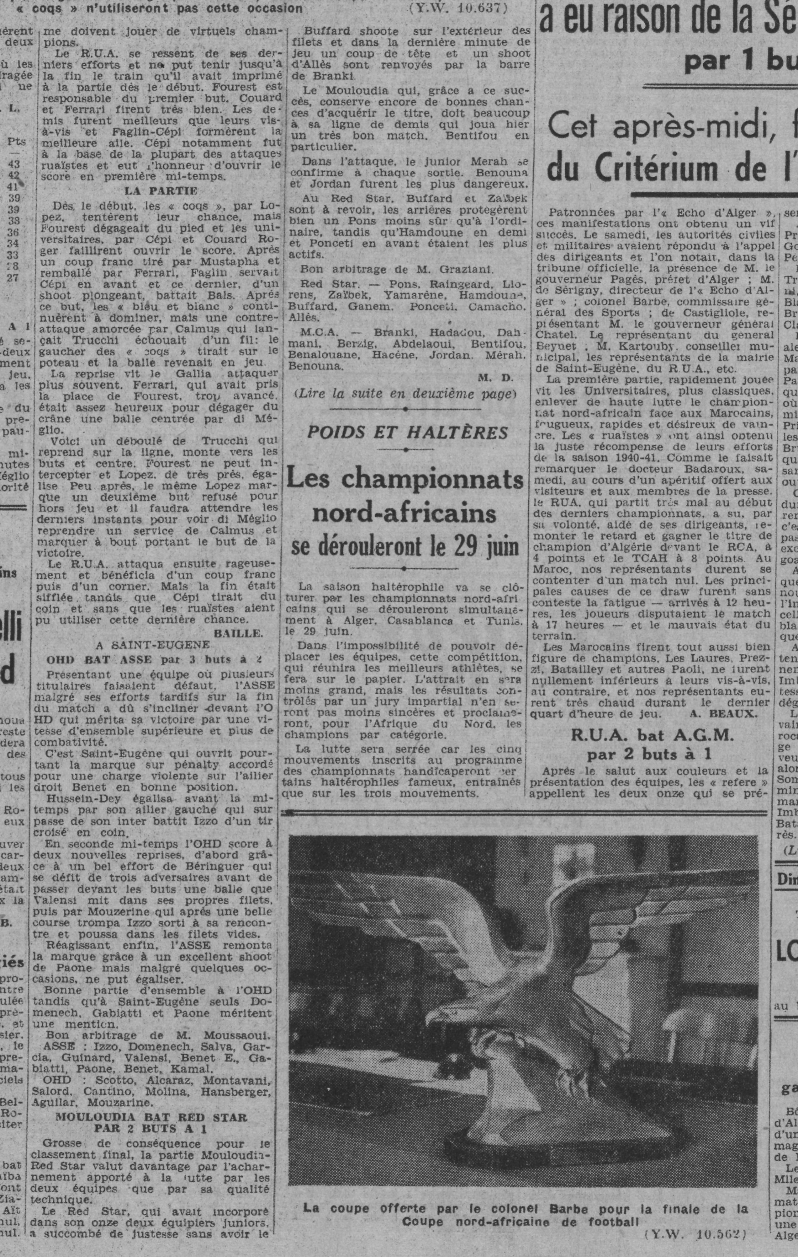Dimanche 1.6.1941 à St Eugène MCA-RSA 2-1