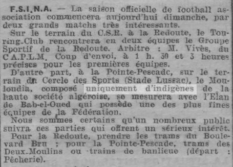 Premier match officiel du Mouloudia 16.10.1921