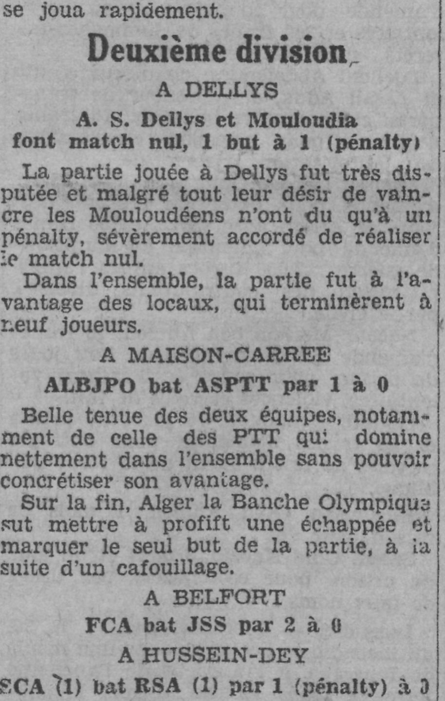Dimanche 26.10.1930 à Dellys  AS Dellys-MCA 1-1