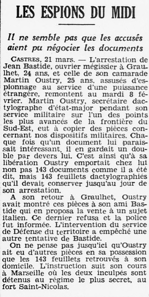  - 1938 : Affaire d'espionnage !