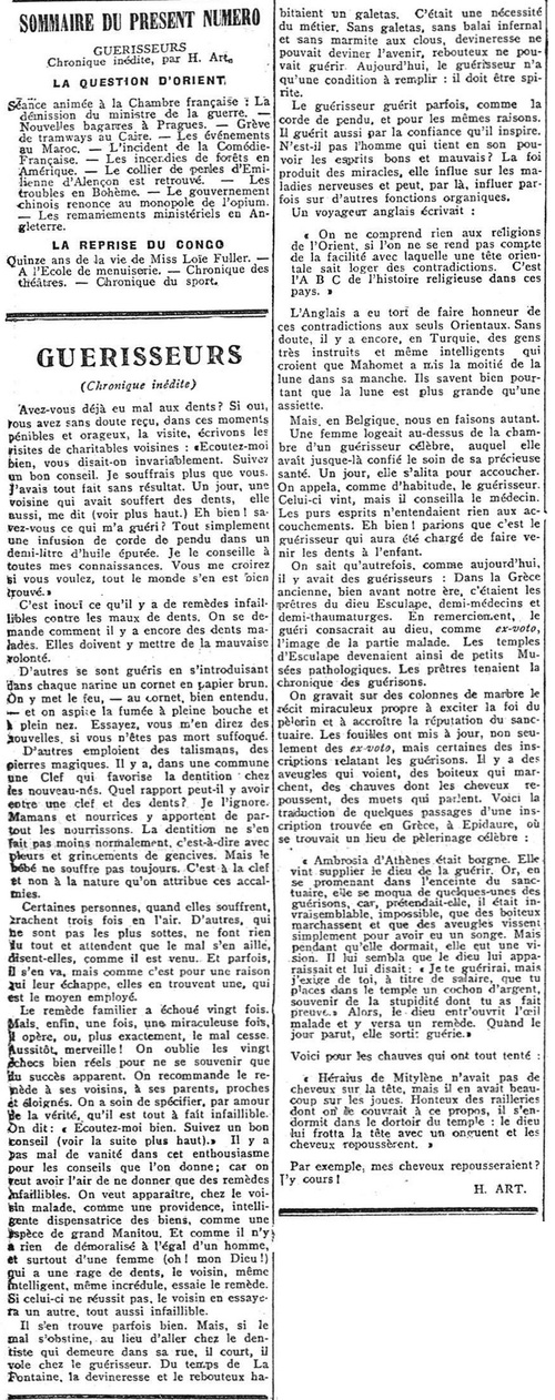 H. Art - Guérisseurs (La Meuse, 20 octobre 1908)(Belgicapress)