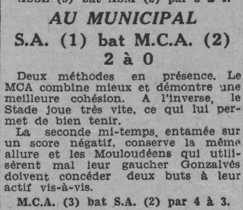 27.10.1940 Municipal MCA réserves perd contre le Stade Algérois
