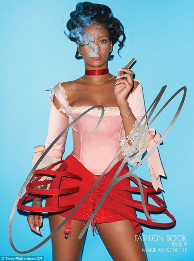 Rihanna was featured in CR in a photoshoot by the elite's other favorite photographer: Terry Richardson. Through perfectly timed (and maybe photoshopped) smoke, the One-Eye sign is recreated again.